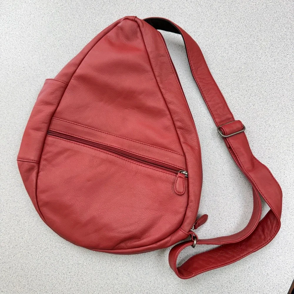 AmeriBag Healthy Back Bag Red Leather Ergonomic Sling Backpack Medium
